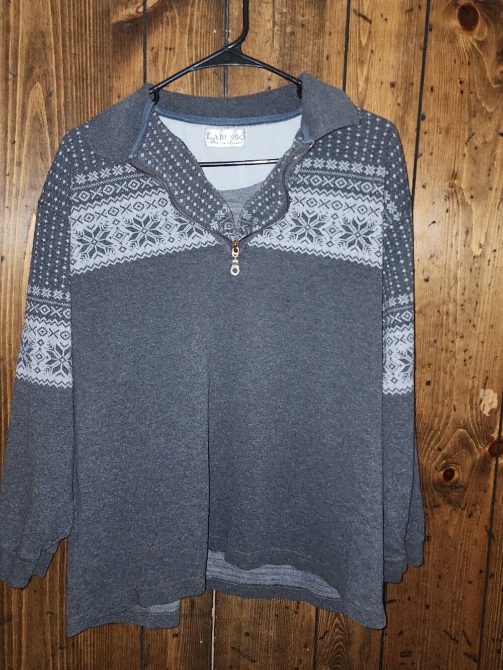 Vintage Giaccomo Larusso Quarter Zip Nordic Snowflake Sweater | Charcoal Gray |